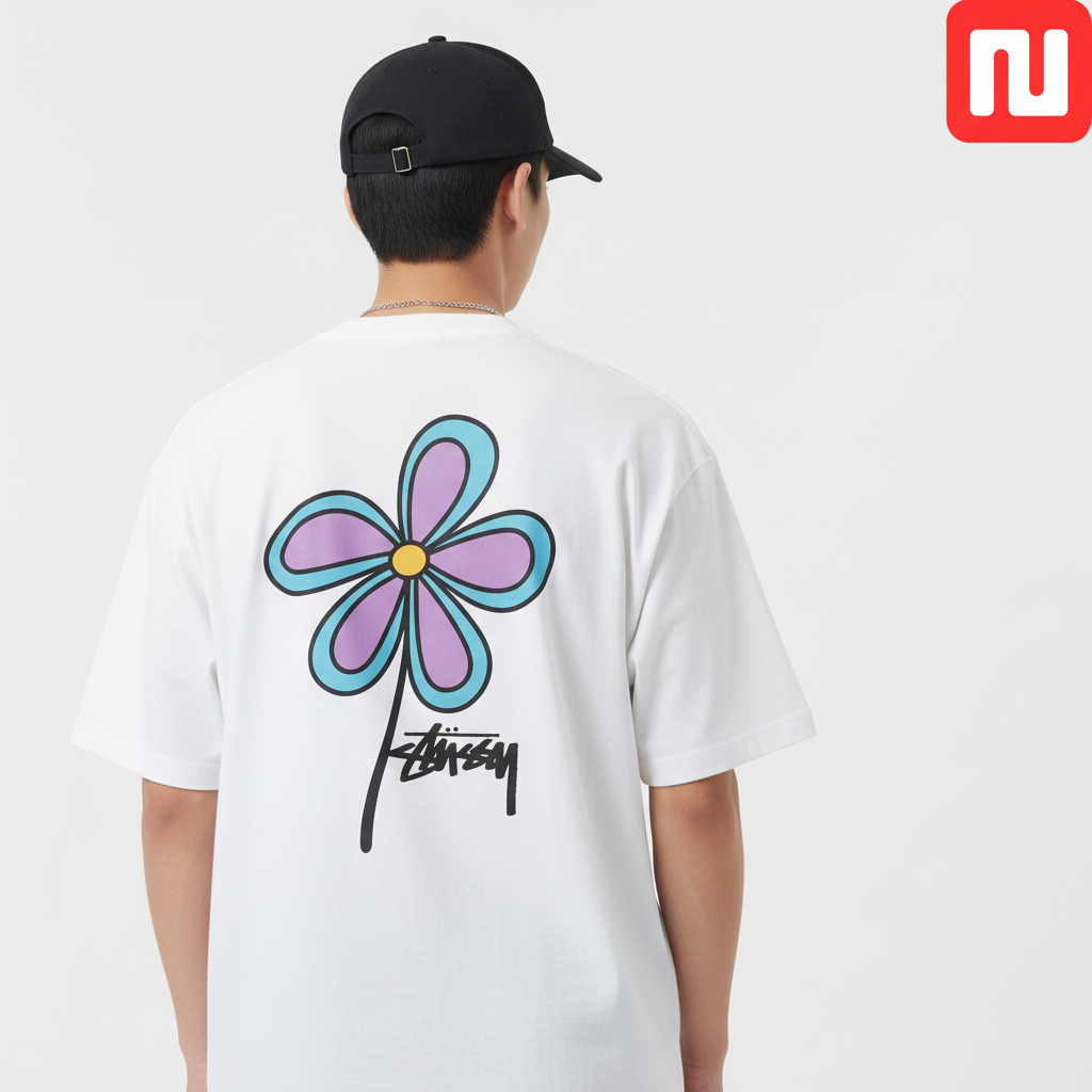 Áo thun Stussy form rộng họa tiết hoa nghệ unisex màu sắc dễ thương phong cách đường phố NS040