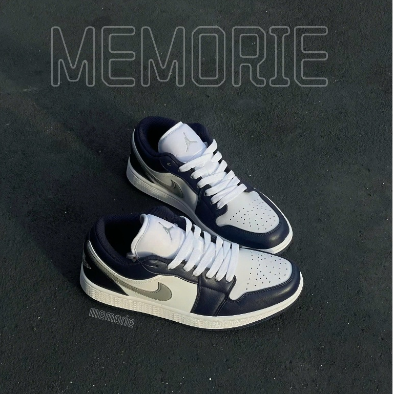 Giày Sneaker Jd 1 Low Navy Grey Xanh Trắng Vạch Ghi