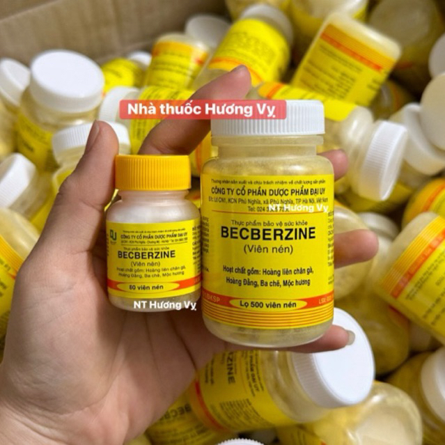 Viên uống Becbezine Đại Uy chứa Berberin, Hoàng liên giúp giảm rối loạn tiêu hoá, dau bung (Lọ 80 vi