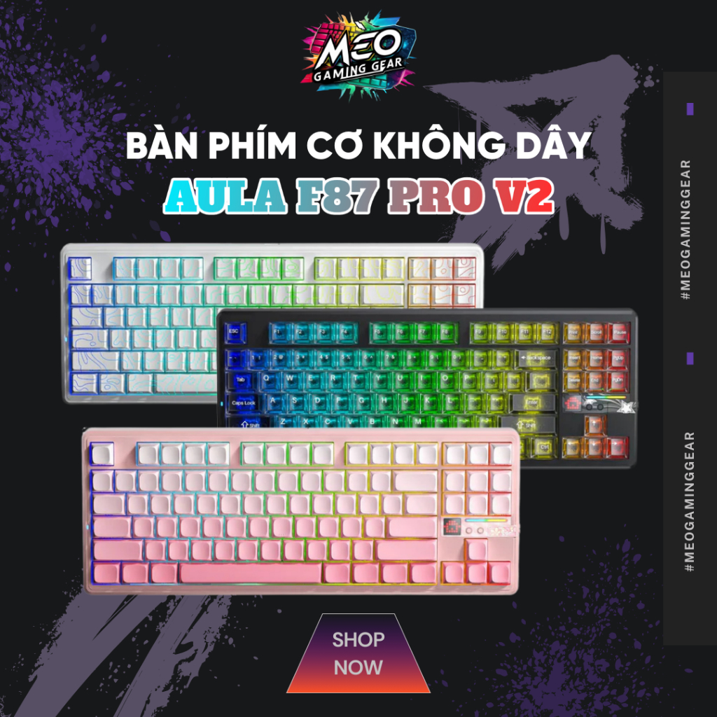 [ CHÍNH HÃNG ] Bàn phím cơ không dây Aula F87 Pro V2 - 3 Mode kết nối - Led RGB - Màn LED Matrix