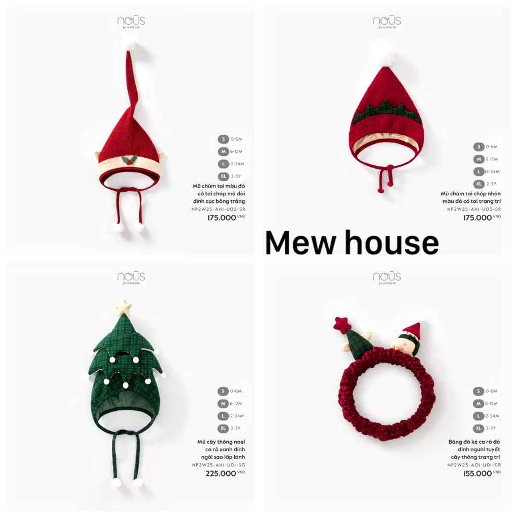 [Nous] (0M-3Y) Noel 2025 Mũ cây thông noel caro xanh đính ngôi sao lấp lánh