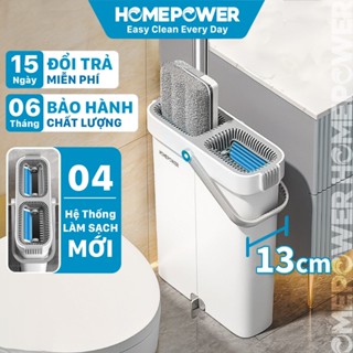  Bộ Cây Lau Nhà Tự Vắt Homepower BS-03 Chổi Lau Nhà 360 Độ Siêu Mỏng 4 Hệ Thống Làm Sạch Mới 