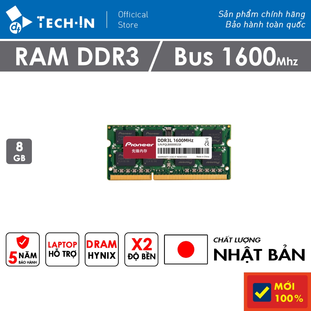 Bộ nhớ RAM Pioneer DDR3 / DDR3L 8GB cho Laptop - Hàng Chính Hãng