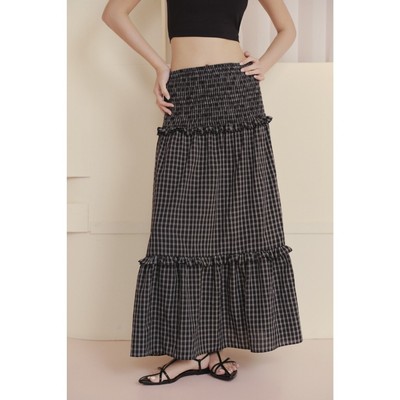 Chân váy maxi OLV phối tầng trẻ trung Black Checked Ruffled Maxi Skirt mặc nhiều kiểu đi chơi