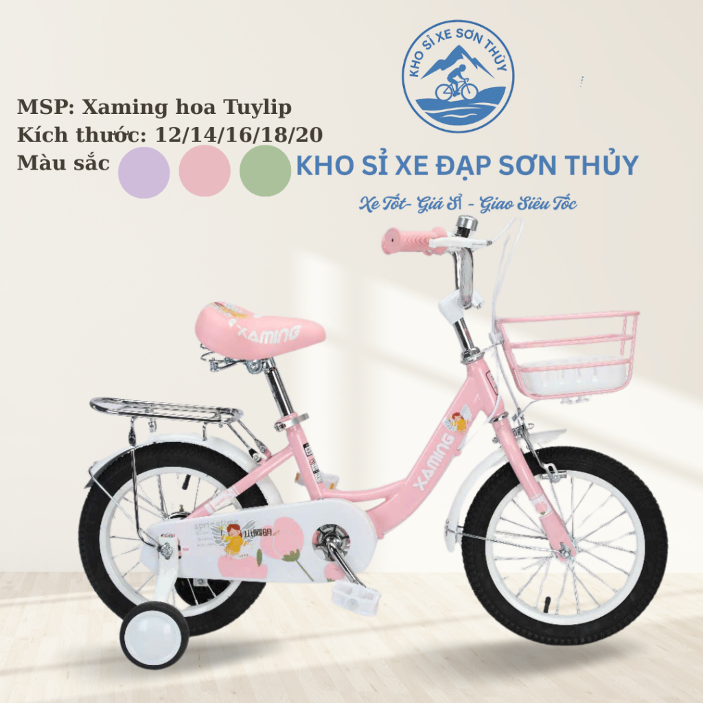 Xe đạp cho bé gái, Xe đạp Xaming Mẫu xe hoa Tuy Líp đủ kích thước 12-20 đủ màu ( xaming Nữ)