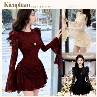  Bigsize 3 Màu  Đầm Ren Ôm Body Tay Loe Nhún Eo Sang Trọng Kieupham.shop 