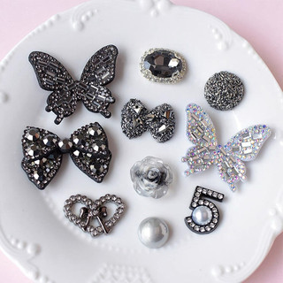 Set 10 Charm Sticker nơ đá bling bling có sẵn nút phụ kiện gắn dép sục, dép có lỗ