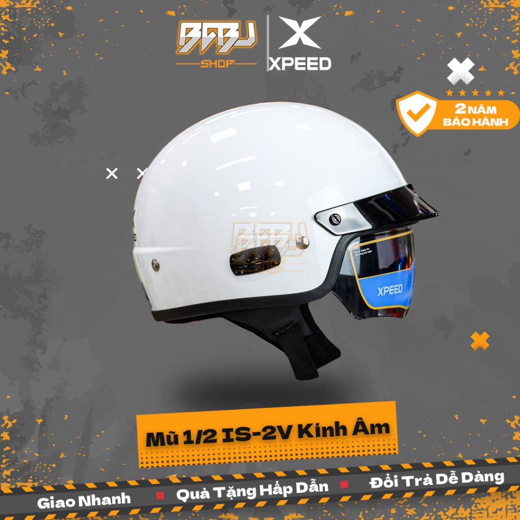 Mũ 1/2 Xpeed HJC IS-2V Trắng Bóng | Kính Âm Tiện Lợi | Hãng Con Của HJC | Nhẹ – Bền – Thoáng
