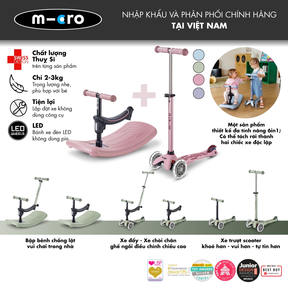 Xe scooter Micro Mini 6in1 Rock & Go cho bé 1-6 tuổi - Phân phối chính hãng bởi Ann House