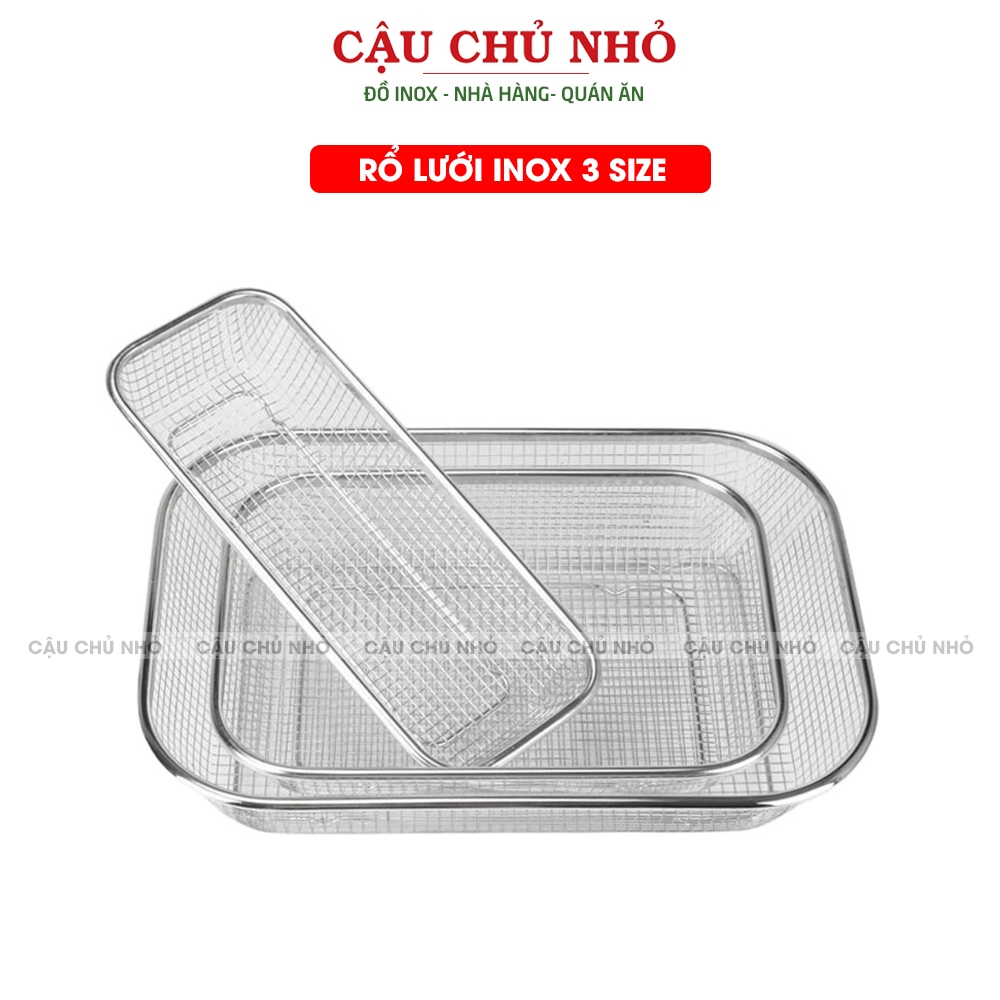 rổ lưới inox 304 có chân, giá inox ráo dầu, nước CẬU CHỦ NHỎ,rổ inox lưới to đựng đồ, rau củ, đũa