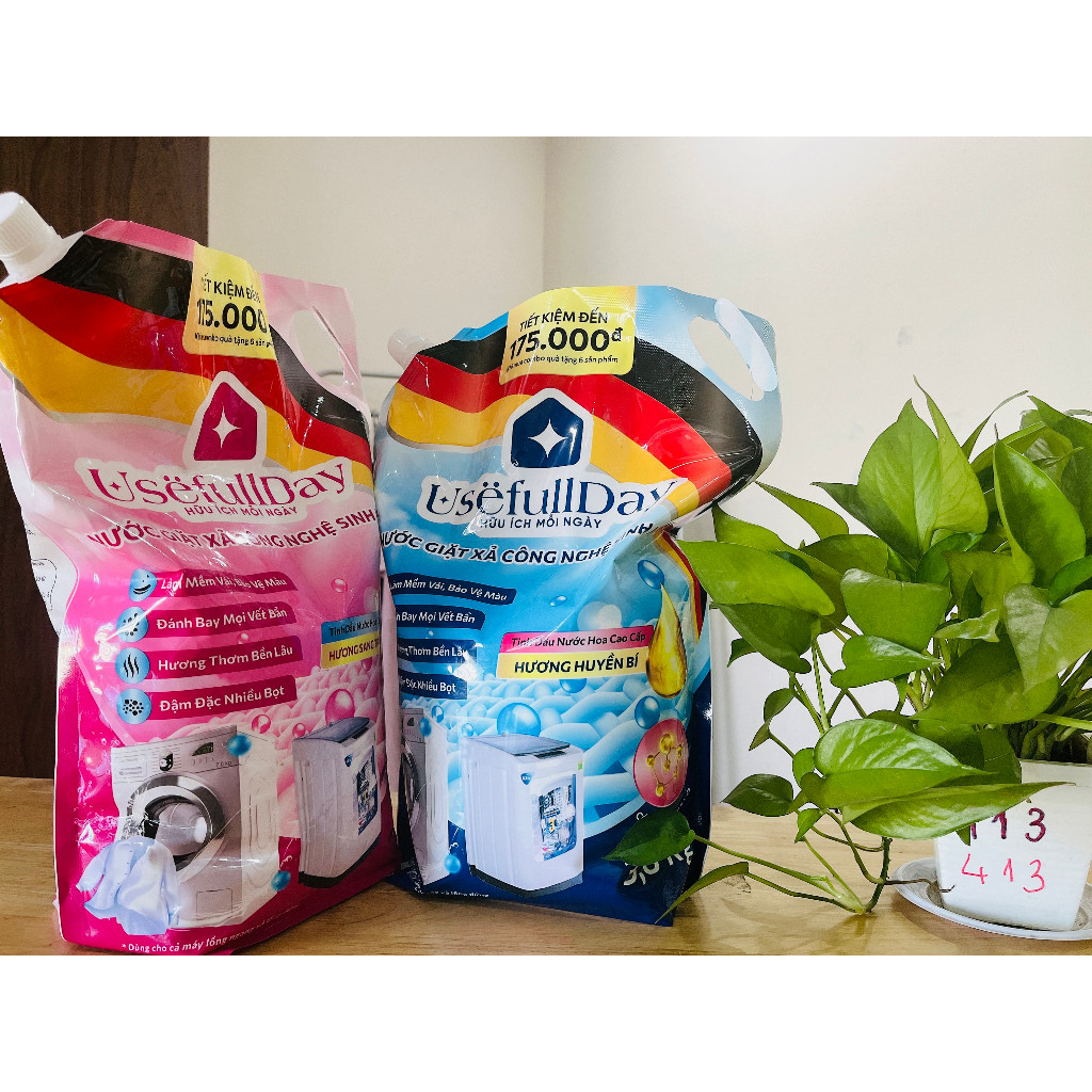 1 Thùng 4 Túi – Nước Giặt Xả Usefull Day 3.8kg Enzyme Sinh Học – Giặt Xả 2in1 – Hương Sang Trọng & H