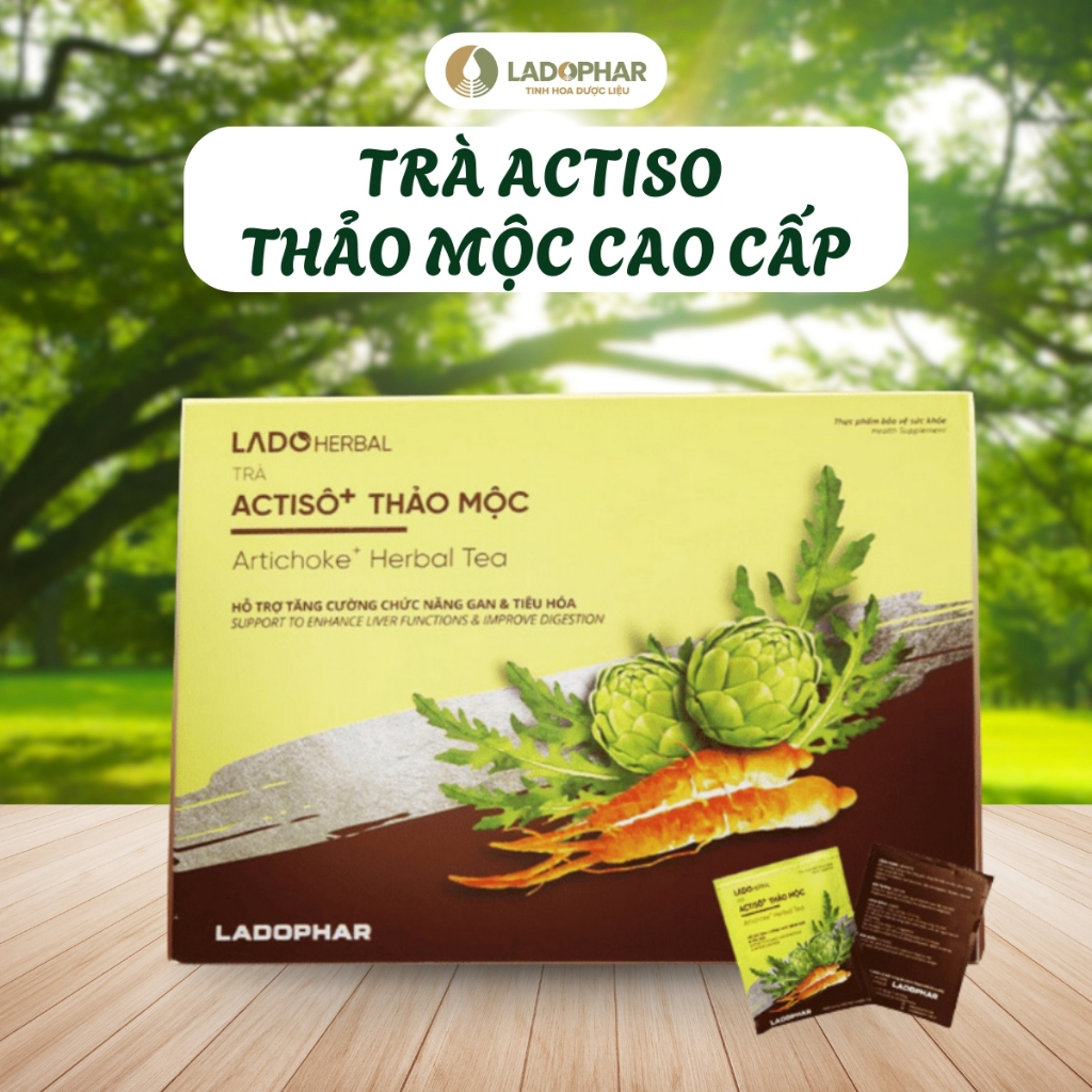 LADOHERBAL Trà Actiso+ Thảo Mộc (Bản Cao Cấp) Ladophar Trà túi lọc actiso Đà Lạt  Hộp 100 túi lọc