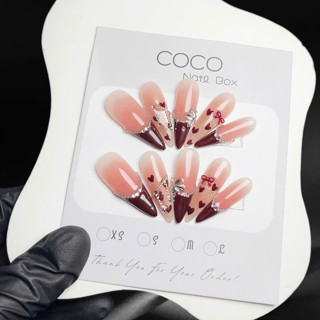   BEST SALE  Móng úp tay Nailbox thiết kế thạch hồng ombre đỏ đính đá C175 sang chảnh Coco Nailbox 