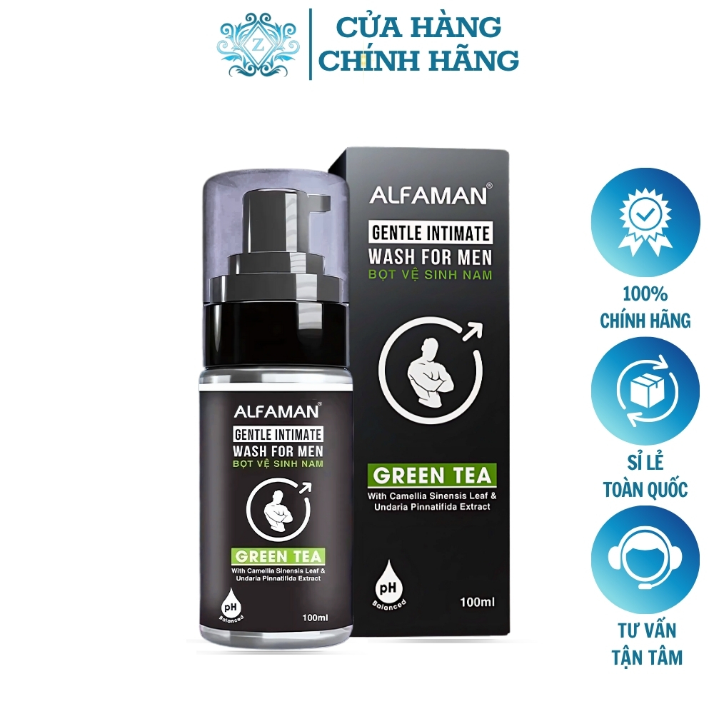 Bọt Vệ Sinh Nam Giới ALFAMAN Trà Xanh 100ml Ddvs Khử Mùi Giảm Ngứa Vùng Kín Dịu Nhẹ An Toàn