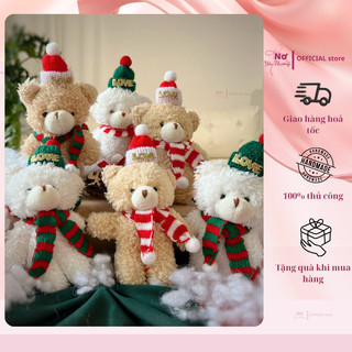   HỎA TỐC  Gấu Bông Teddy Giáng Sinh Đội Mũ Len Khăn Quàng Cổ. Quà Tặng Noel Ý Nghĩa 