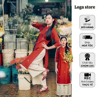  Set áo dài thêu hoa vintage tết áo dài nữ linen tay lỡ form xuông Loga store _ L24 