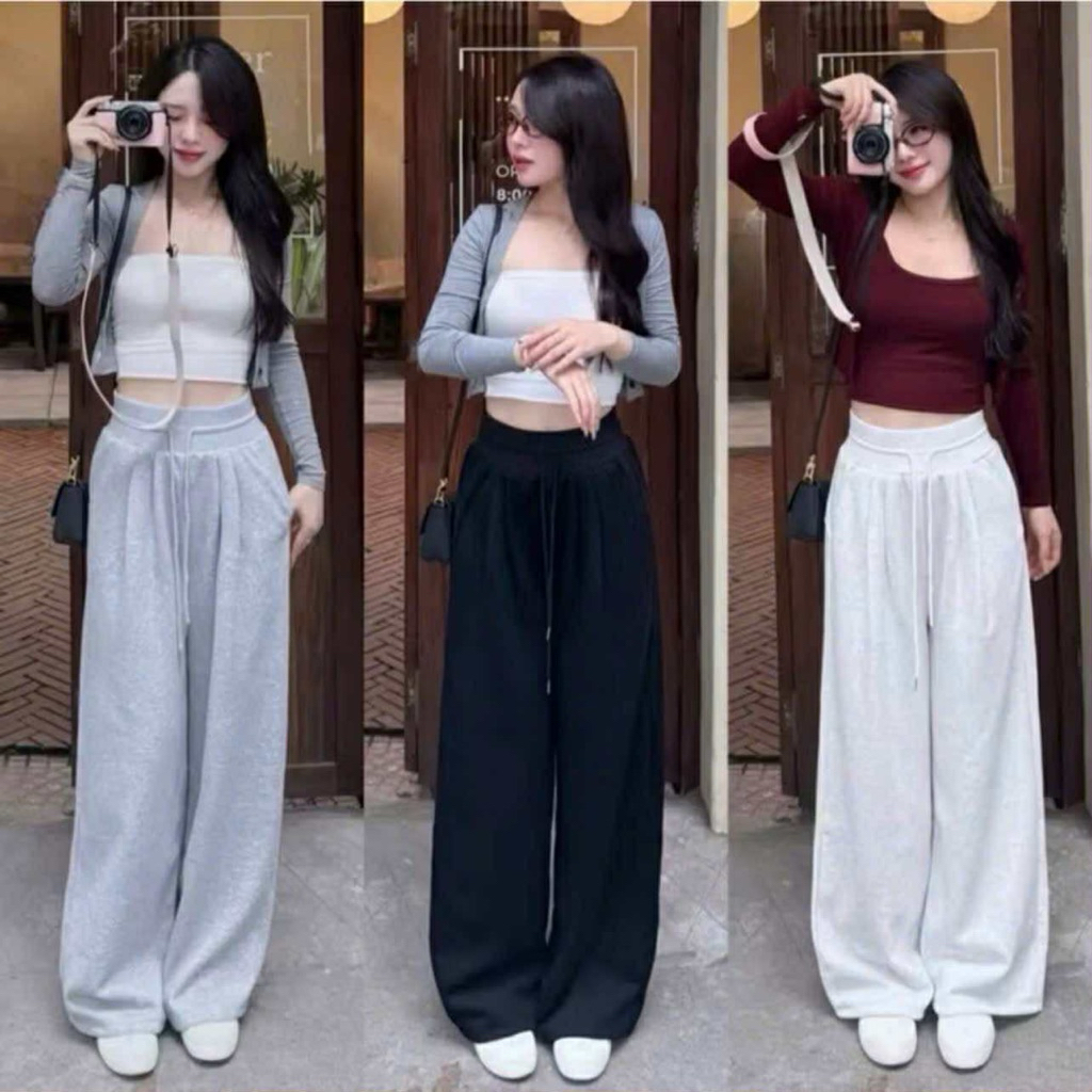 Quần nỉ ống rộng bản cạp 6 phân chất dày mịn .