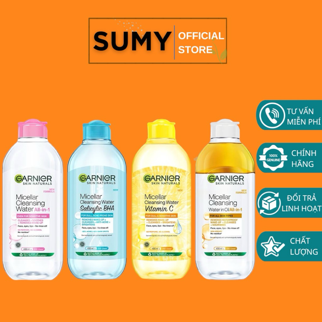 Nước Tẩy Trang Micellar Garnier Hồng Vàng Xanh Dành Cho Mọi Loại Da 125ml 400ml - SUMY