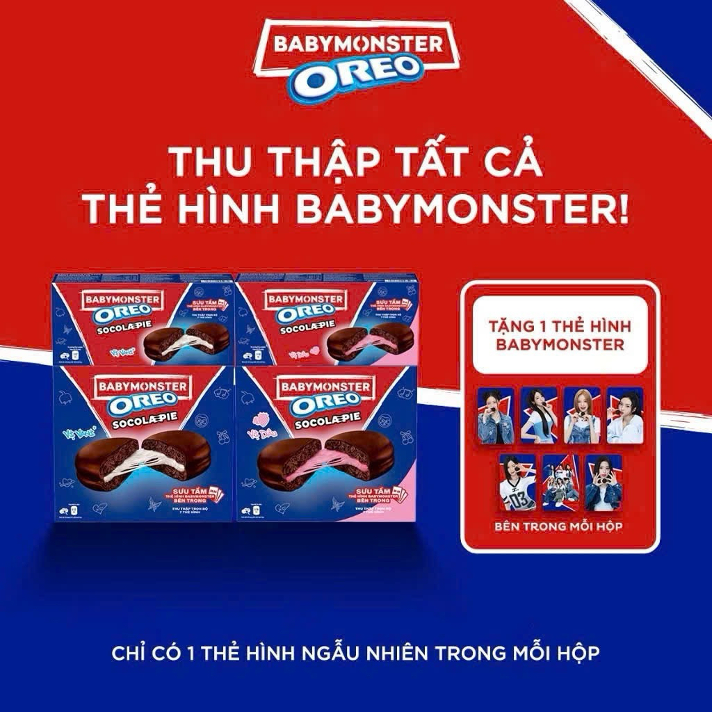 (Tặng kèm 1 hình Babymonster ngẫu nhiên trong mỗi hộp bánh Oreo ) - Bánh Oreo Pie Socola Kinh Đô phi