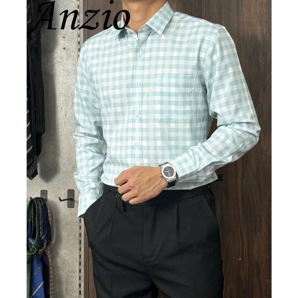 Sơ Mi Caro Màu Bạc Hà Anzio-Lịch Lãm Dễ Phối Tôn Dáng
