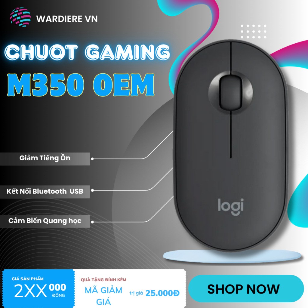 Chuột Bluetooth M350 Pebble Silent, Kết Nối 2 chế độ Bluetooth/USB Nhỏ Gọn OEM.