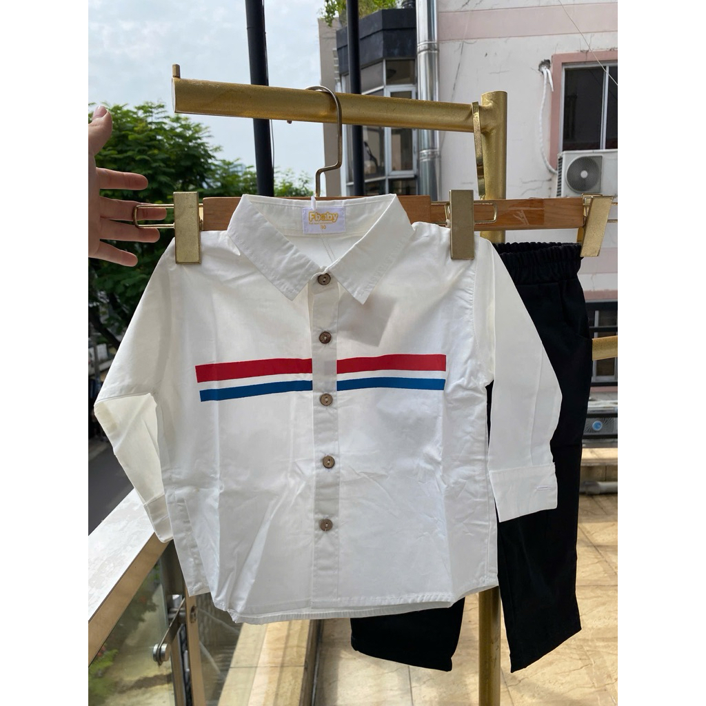 Set áo sơ mi + quần kaki đen cho bé trai Fbaby