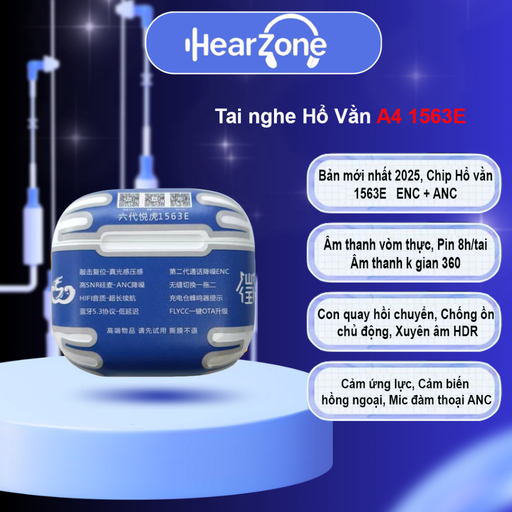Tai Nghe Bluetooth Hổ Vằn A4 1563E ENC, ANC Chủ Động, Âm Vòm Thực Bản Mới - Chính Hãng HEARZONE