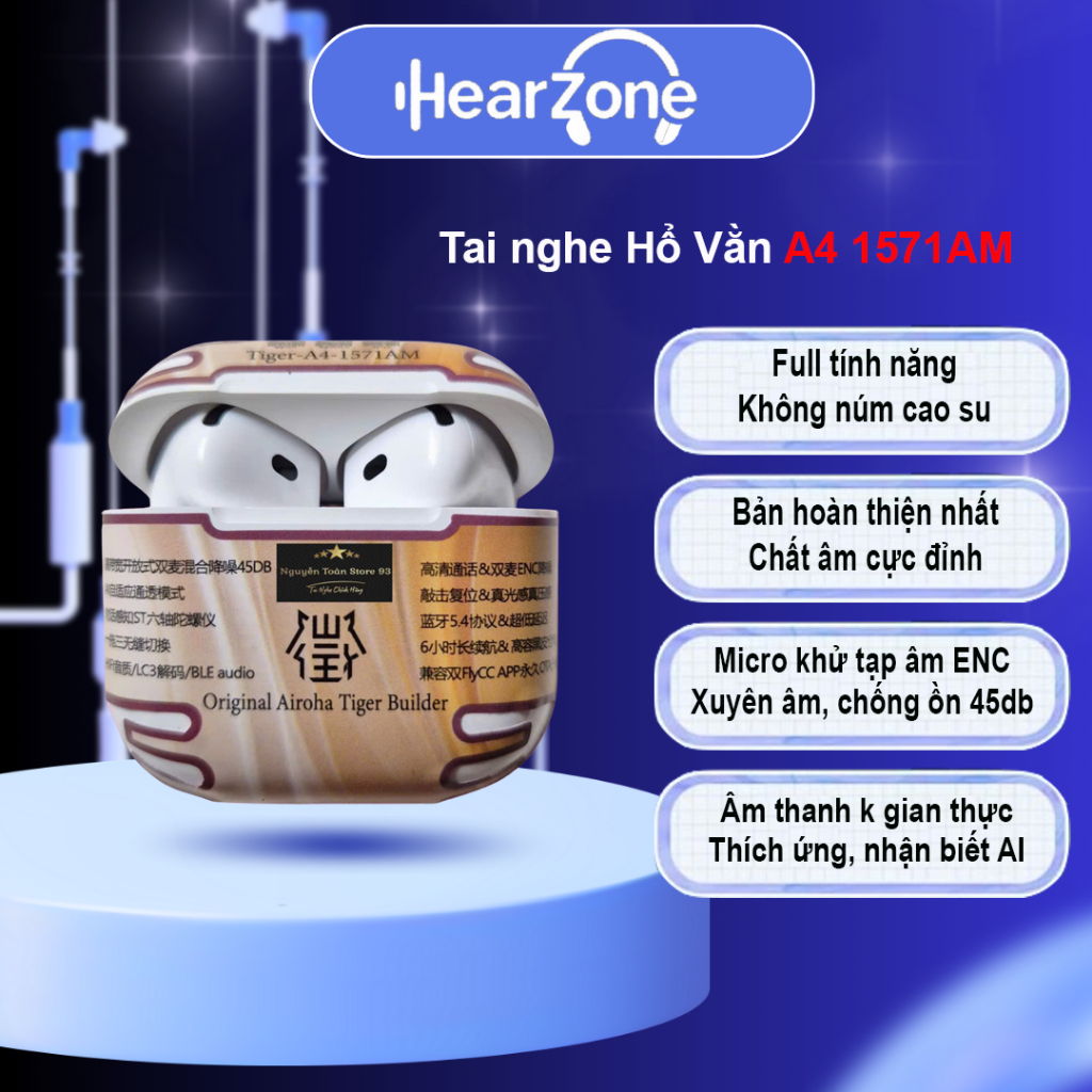 Tai Nghe Bluetooth Hổ Vằn A4 1571AM, Bản Cao Cấp Nhất , Chống Ồn Xuyên Âm 45db, Âm Thanh Không Gian,