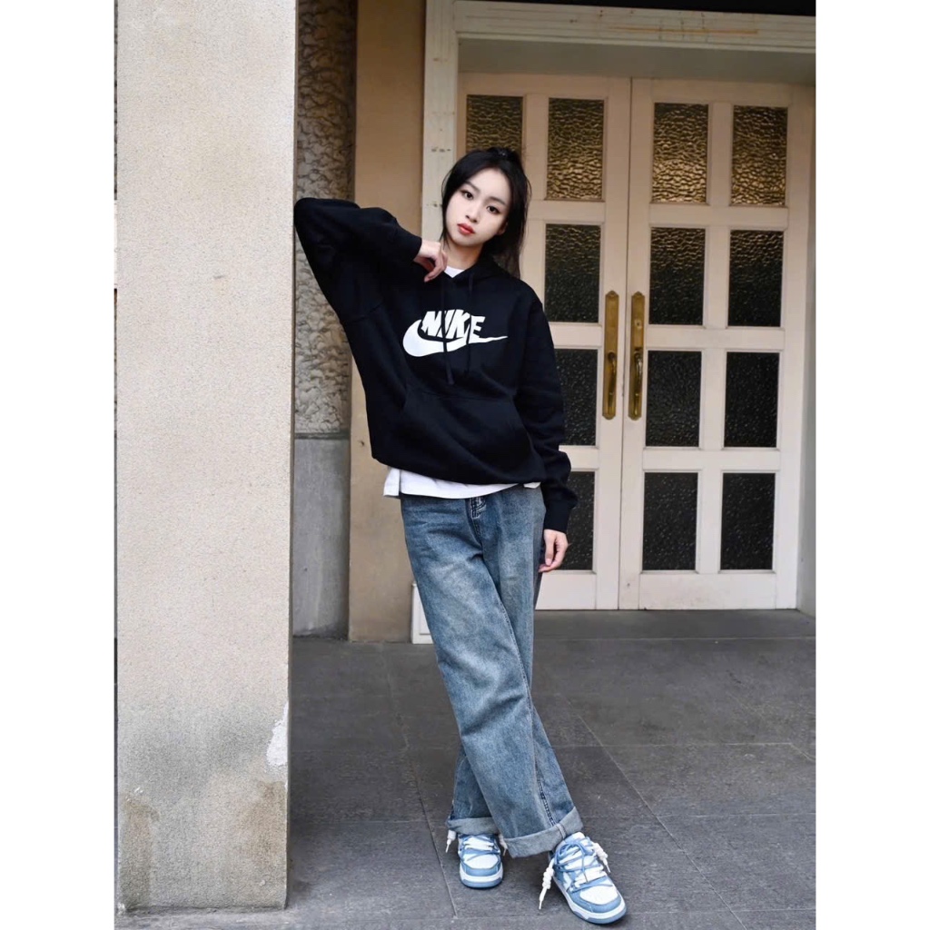 [ CHÍNH HÃNG ] ÁO HOODIE NIKE SWOOSH LOGO BASIC MÀU ĐEN UNISEX NAM NỮ
