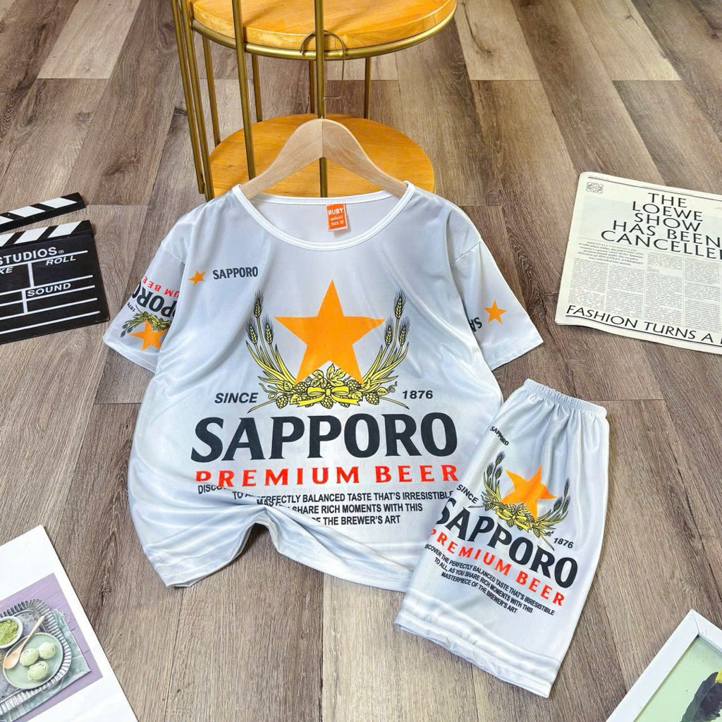 Đồ bộ gia đình thun thái in 3D mẫu BIA SAPPORO, TIGER PLATINUM đủ ziae từ 7-75kg