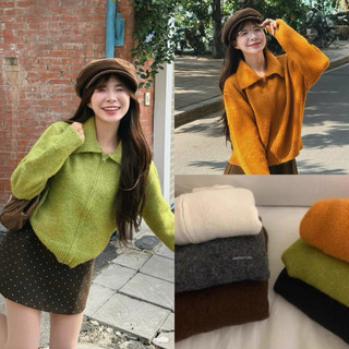   Hàng L1 chuẩn tag  Áo cardigan len cổ bẻ kéo khóa cùng màu Nữ the.sweaterweather TSW 