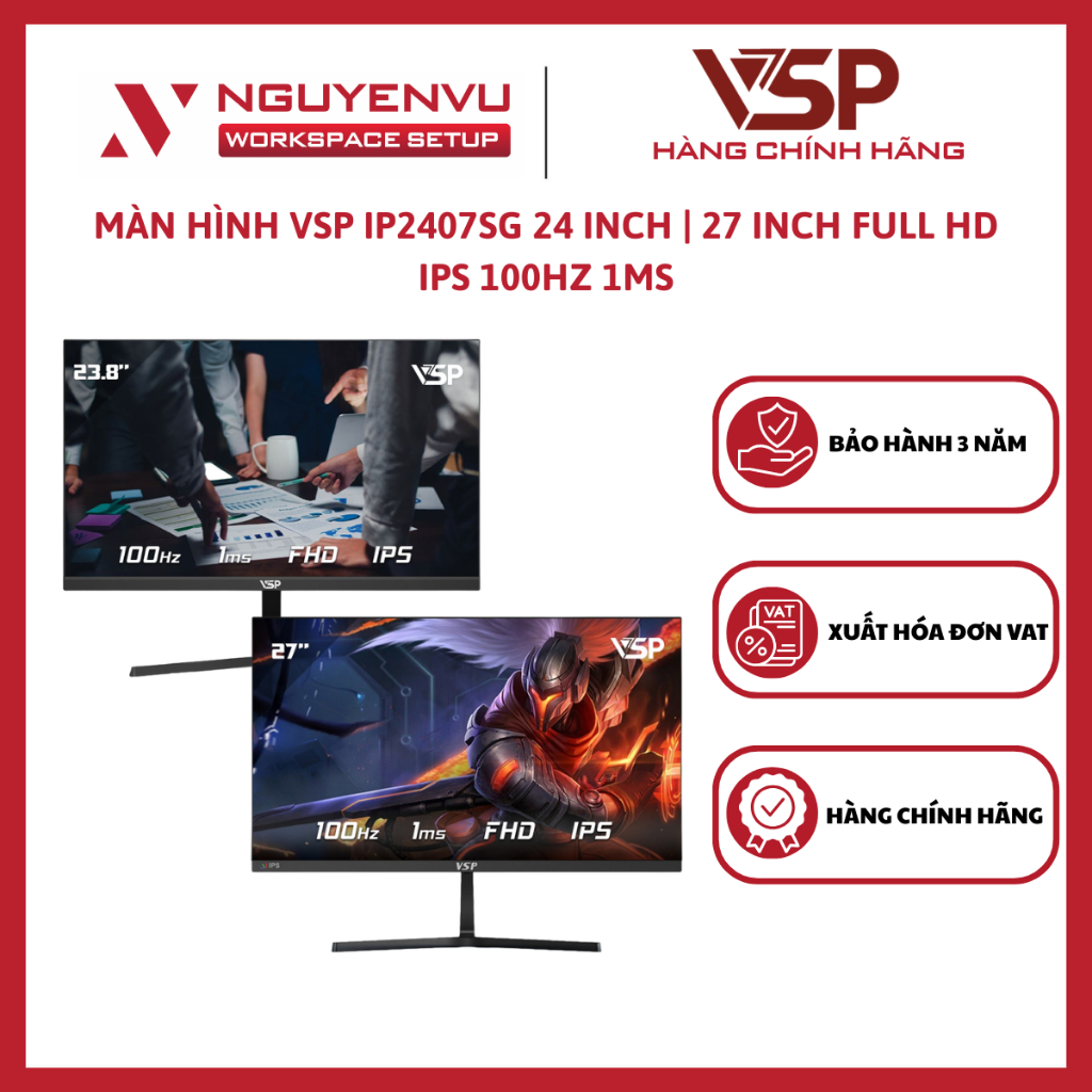 Màn hình máy tính VSP IP2407SG 23.8 Inch | VSP IP2706S 27 Inch (FHD/IPS/100Hz/1ms) - Hàng Chính Hãng