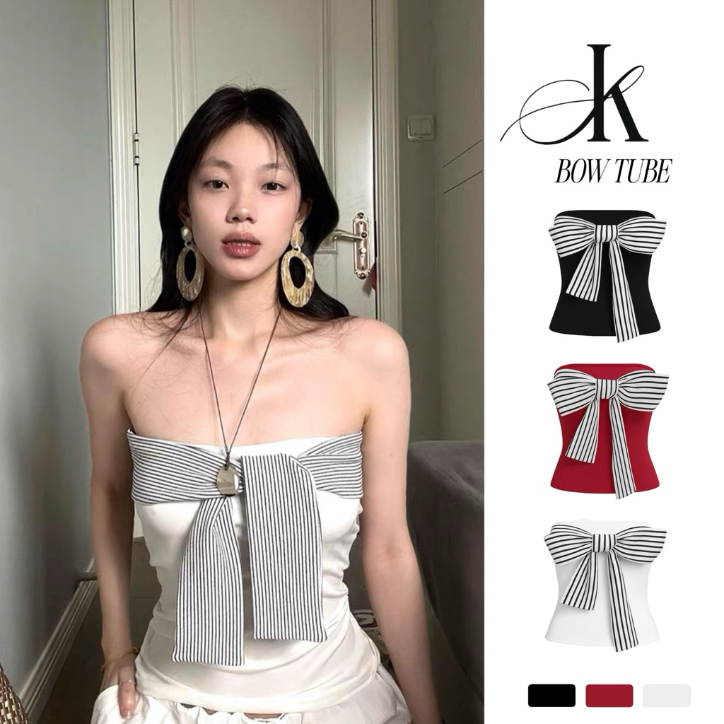 [ 𝐁𝐎𝐖 𝐓𝐔𝐁𝐄 ] Áo Ống Thắt Nơ Sọc Buộc Nhiều Kiểu Phong Cách Quyến Rũ