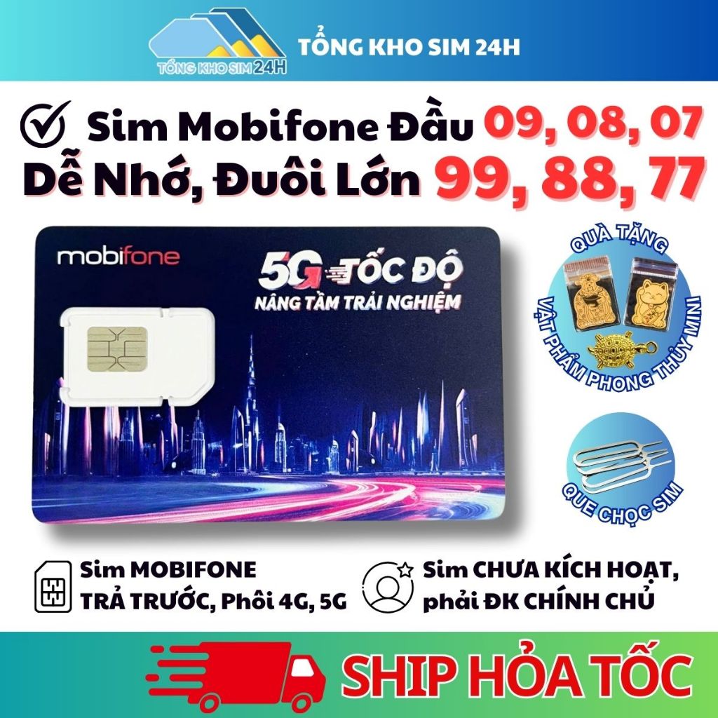 Sim Đuôi Lớn 99, 88, 77 số đẹp Mobifone Đầu 09 - 07 - 08 Số Dễ Nhớ, [Phải ĐKCC mới dùng được]