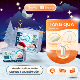   Kèm quà  Combo 4 bịch Tã bỉm dán Gooby Premium-Chuyên gia bỉm đêm chống trào 12h size NB S M 