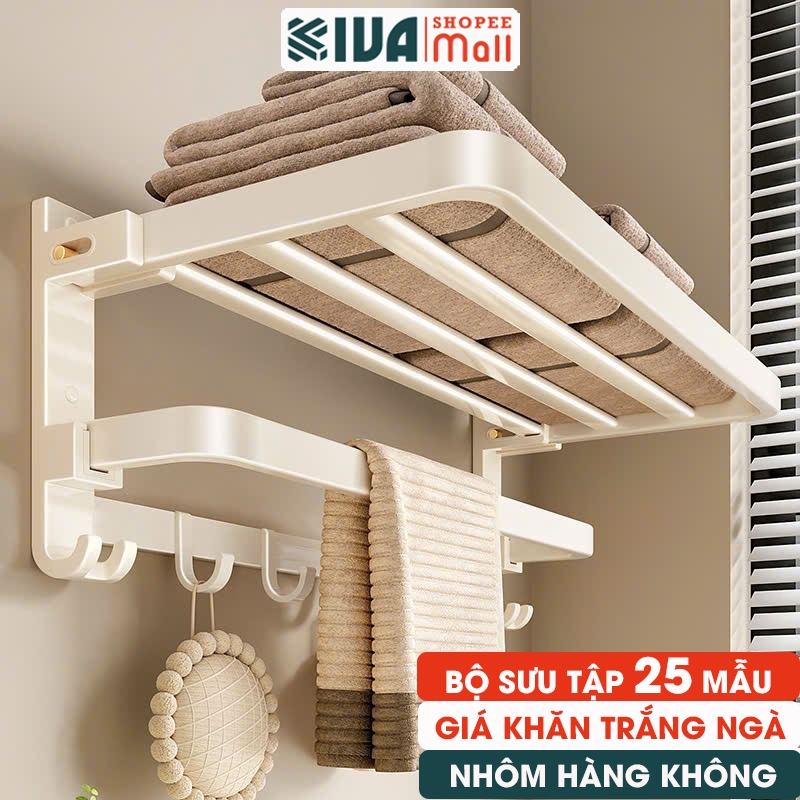 Giá kệ treo khăn, để khăn và treo đồ KIVA màu trắng ngà, chất liệu nhôm hàng không.