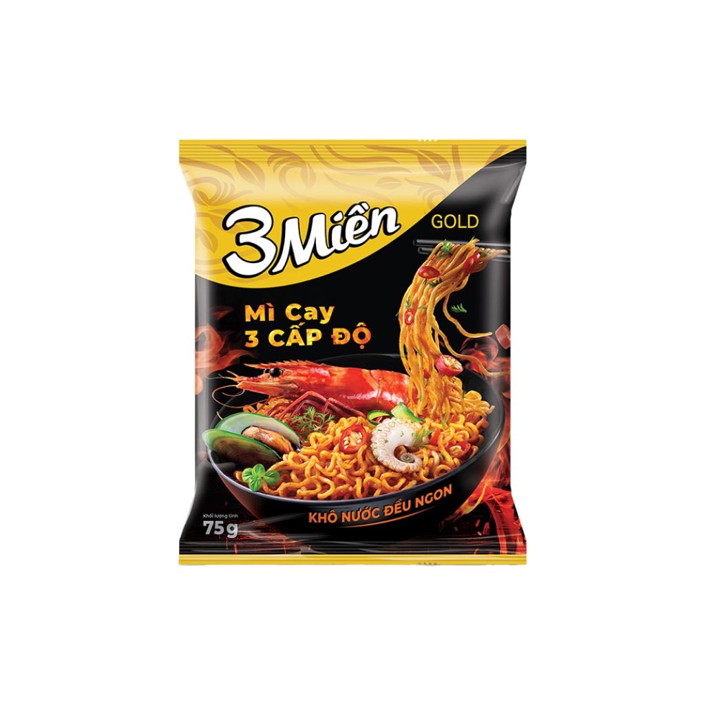 Combo 5 gói mì 3 Miền Gold cay 3 cấp độ gói 75g
