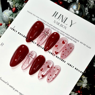  Nailbox tông đỏ noel JUNLY - nail box thiết kế móng giả đỏ thạch hồng tôn da đi chơi noel tết 763 