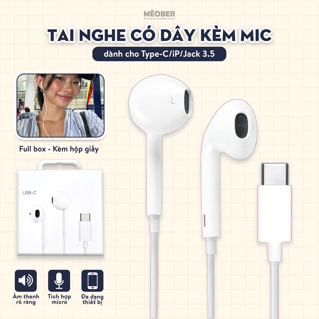 Tai Nghe Có Dây Classic Y2K kèm mic - Chất lượng âm thanh nâng cao, kết nối nhanh, bền bỉ & tiện lợi by MèoBer