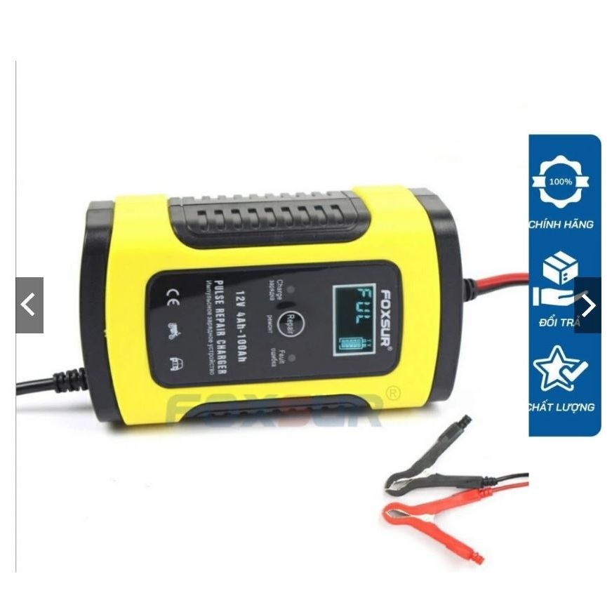 Bộ sạc điện acquy,máy sạc ắc quy FOXSUR 12V 5A kèm phục hồi bình,sạc bình acquy,tự ngắt khi đầy,khử 