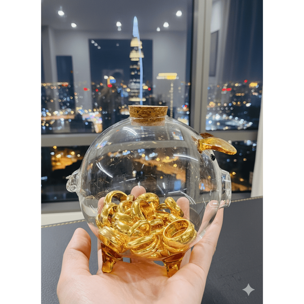  SẴN Sỉ Ống Heo Thủy Tinh To Đựng Vàng Tiết Kiệm Vàng Nhẫn Trơn Thu Hút Tài Lộc Thủy Tinh Trong Suốt Dễ Thương 