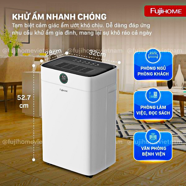 Máy hút ẩm và lọc không khí 18L Fujihome Điều khiển Wifi DH18W-HEPA