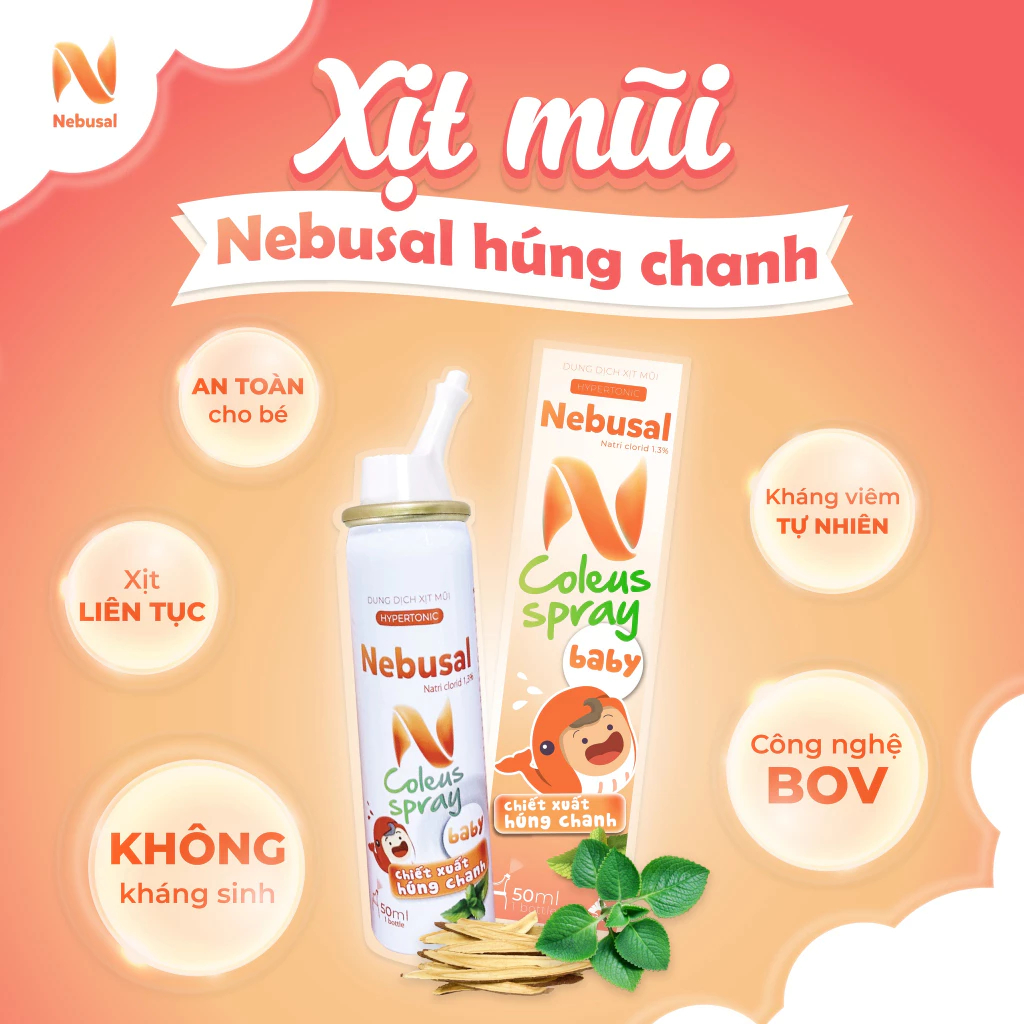 Dung Dịch Xịt Mũi Nebusal Spray Chiết Xuất Húng Chanh Cho Trẻ 50ml