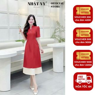  Áo dài cách tân thiết kế Nhật Vy cổ tàu đính nút chất gấm hoa nổi phối chân váy lụa đi chơi tết - D3208 