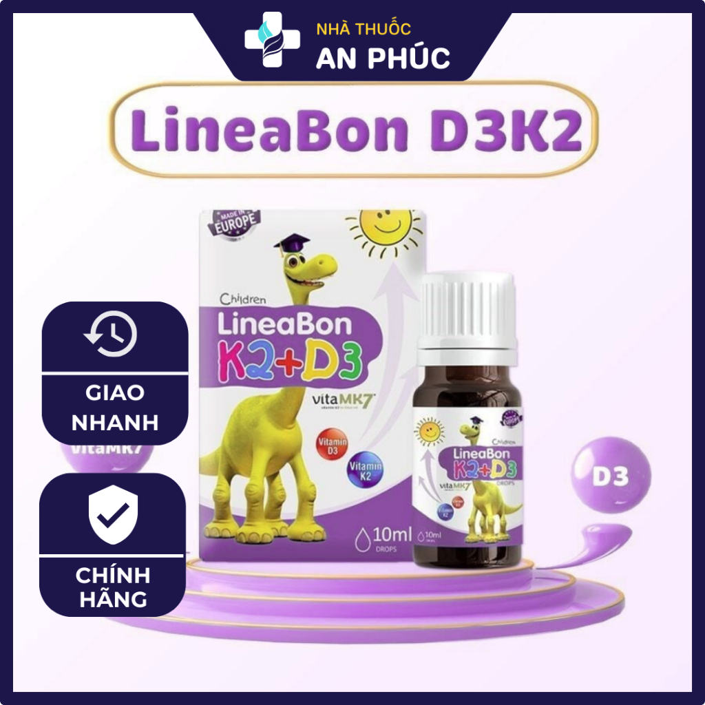 LineaBon D3K2 bổ sung vitamin d3 cho trẻ sơ sinh, giúp hấp thụ d3k2 canxi, tăng chiều cao