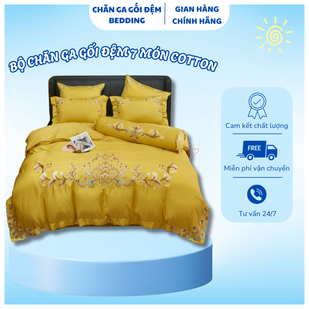 Bộ chăn ga gối đệm 7 món cotton lụa kháng khuẩn Alyda nhập khẩu cao cấp