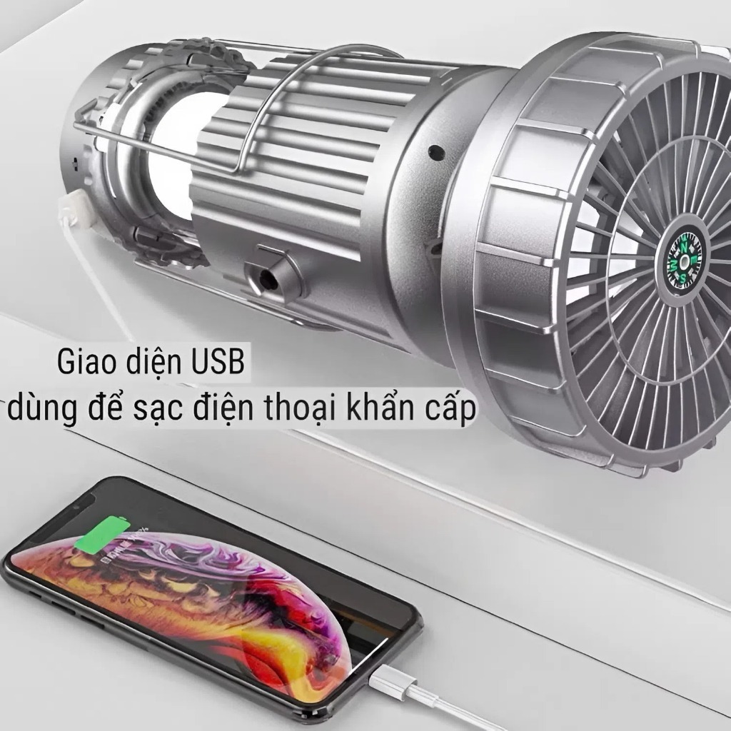 Quạt Tích Điện Đèn Camping Năng Lượng Mặt Trời 3 Trong 1 | Quạt Đèn LED Treo Lều Sạc Dự Phòng