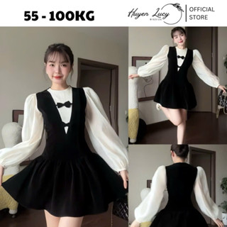  VÁY NHUNG ĐÍNH NƠ tay bồng xòe phối nơ ngực chất liệu nhung đi tiệc đi chơi hot trend Huyền Lucy Bigsize 