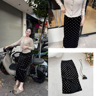  Chân váy nhung chấm bi dáng dài cạp chun #5311 