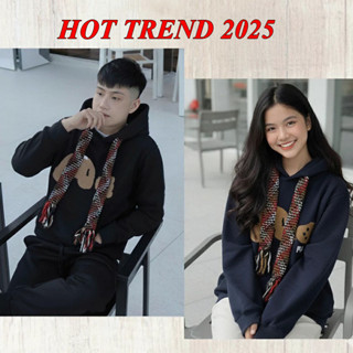  Áo Hoodie Zip Unisex Nam Nữ – Thêu Gấu Nâu Phối Khăn Len To Form Rộng Nỉ Dày Cao Cấp Hot Trend 2025 